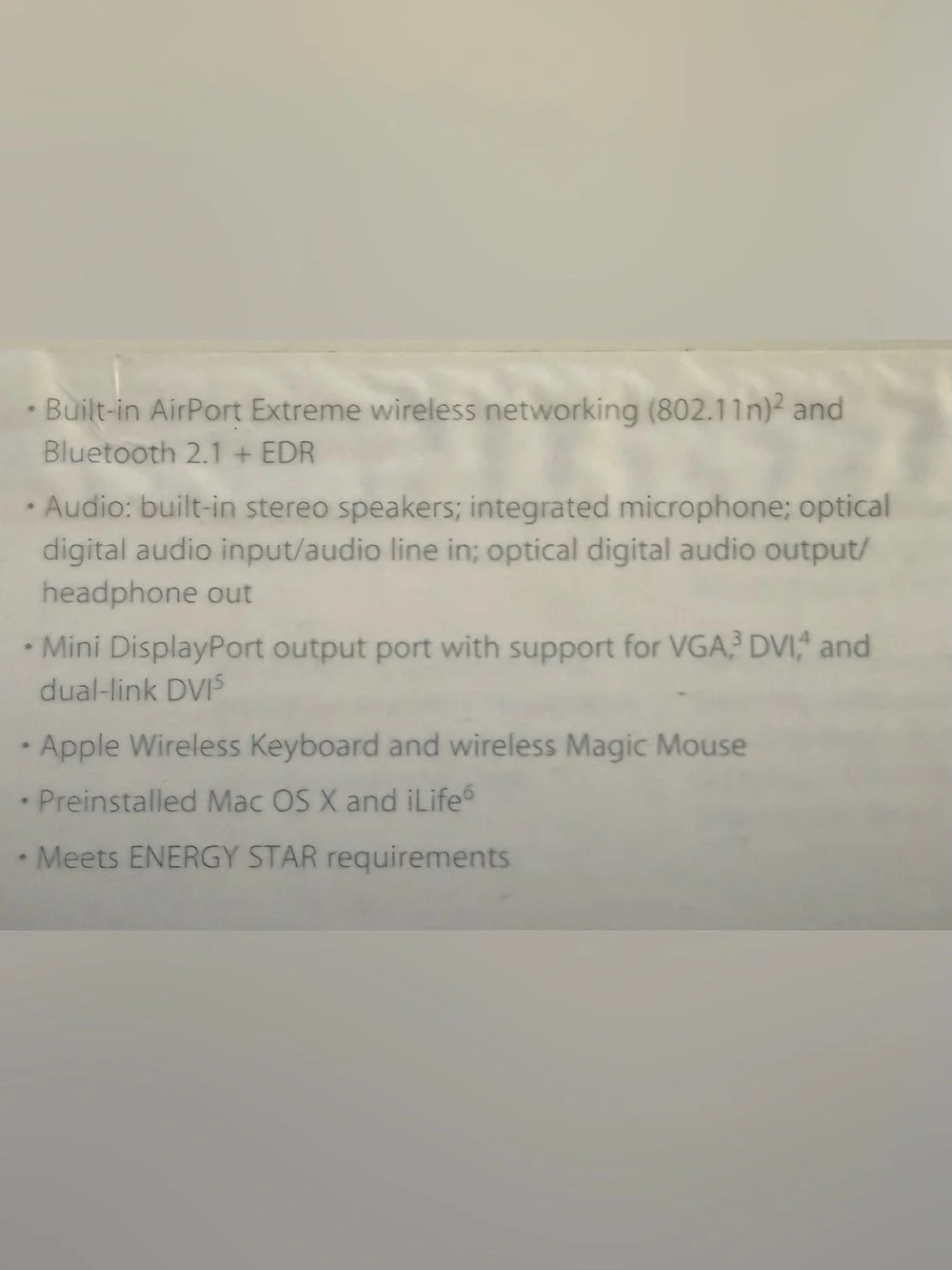 Apple Printed Specifications Sheet in Black on White